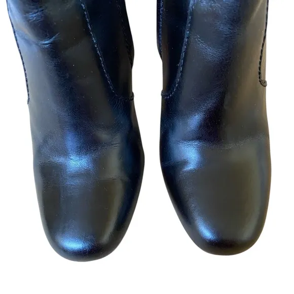 Madewell Sutton Leather Ankle Boots Booties Sz 6.5 Black Block Heel Side Zipper