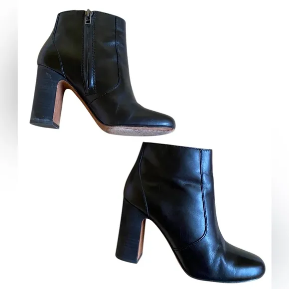 Madewell Sutton Leather Ankle Boots Booties Sz 6.5 Black Block Heel Side Zipper