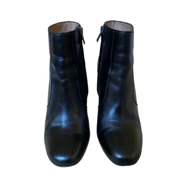 Madewell Sutton Leather Ankle Boots Booties Sz 6.5 Black Block Heel Side Zipper