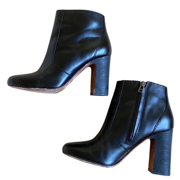 Madewell Sutton Leather Ankle Boots Booties Sz 6.5 Black Block Heel Side Zipper