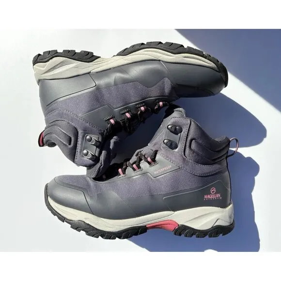 Magellan Outdoors 167566 Waterproof Hiking Boots Gray &amp; Pink Woman’s Size 8.5 B
