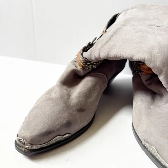 Maine Woods deer skin gray leather eagle harness cowboy boots ladies 7.5 m