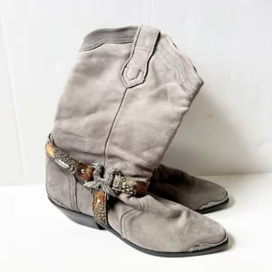 Maine Woods deer skin gray leather eagle harness cowboy boots ladies 7.5 m