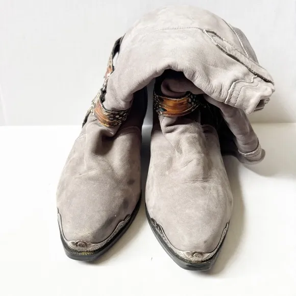 Maine Woods deer skin gray leather eagle harness cowboy boots ladies 7.5 m