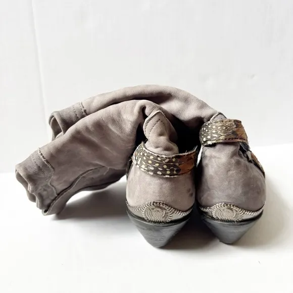 Maine Woods deer skin gray leather eagle harness cowboy boots ladies 7.5 m