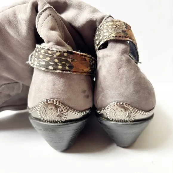 Maine Woods deer skin gray leather eagle harness cowboy boots ladies 7.5 m
