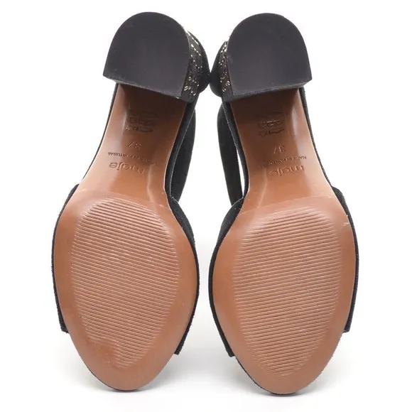 Maje 221FORIGA Black Suede Studded Heeled Sandals 37 New