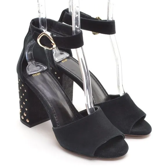 Maje 221FORIGA Black Suede Studded Heeled Sandals 37 New