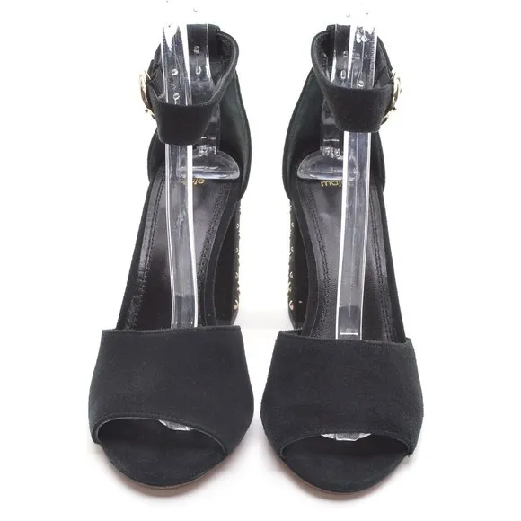 Maje 221FORIGA Black Suede Studded Heeled Sandals 37 New