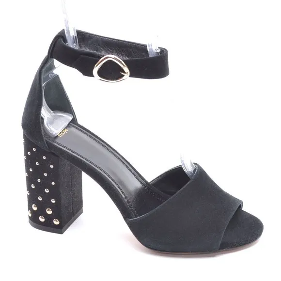 Maje 221FORIGA Black Suede Studded Heeled Sandals 37 New