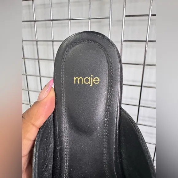 Maje Leather Fringe Trim Accent Mules with golden buckle size 40