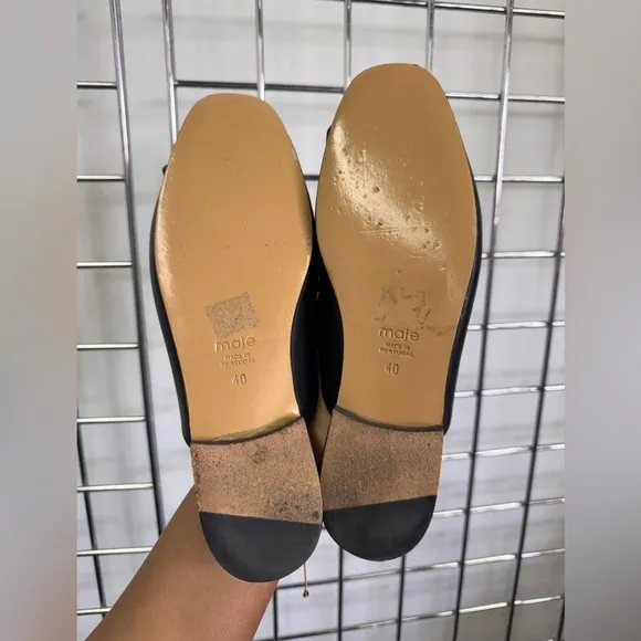 Maje Leather Fringe Trim Accent Mules with golden buckle size 40