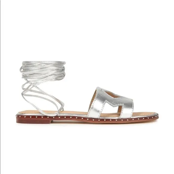 MAJE Studded Cutout Metallic Leather Sandals