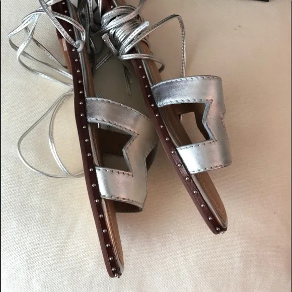 MAJE Studded Cutout Metallic Leather Sandals