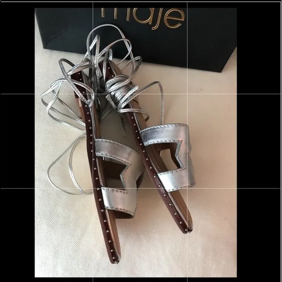 MAJE Studded Cutout Metallic Leather Sandals