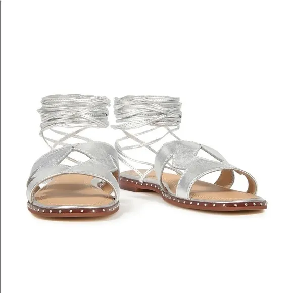 MAJE Studded Cutout Metallic Leather Sandals