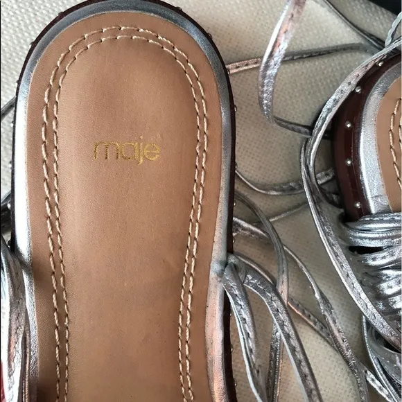 MAJE Studded Cutout Metallic Leather Sandals