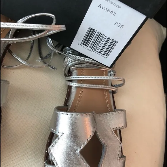 MAJE Studded Cutout Metallic Leather Sandals