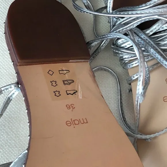 MAJE Studded Cutout Metallic Leather Sandals