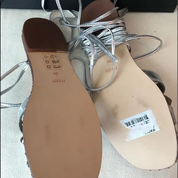 MAJE Studded Cutout Metallic Leather Sandals