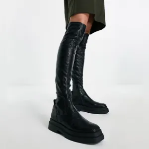 Mango MNG Over the Lnee Chain Embossed Boots Black Size 39/9 US