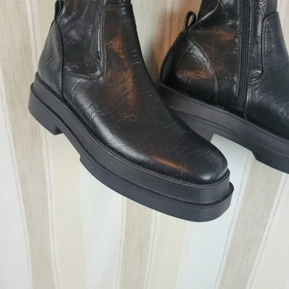 Mango MNG Over the Lnee Chain Embossed Boots Black Size 39/9 US