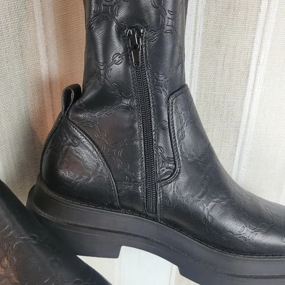 Mango MNG Over the Lnee Chain Embossed Boots Black Size 39/9 US