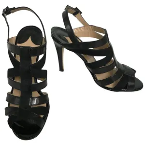 MANOLO BLAHNIK Black Leather Sandals 38