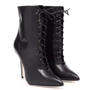 Manolo Blahnik Bordin Leather Lace Up Ankle Booties