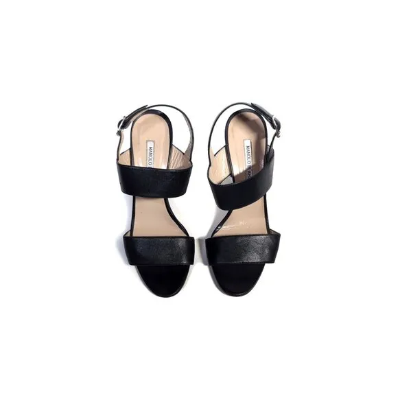Manolo Blahnik Sandals Black Leather 'Khan' 4.25&quot; Block Heels SZ 40 | 9