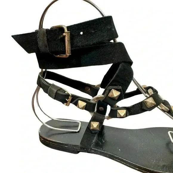Mara &amp; Mine Georgia Suede Studded T-Strap Ring Strappy Flat Sandals