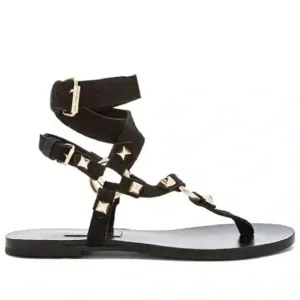 Mara &amp; Mine Georgia Suede Studded T-Strap Ring Strappy Flat Sandals