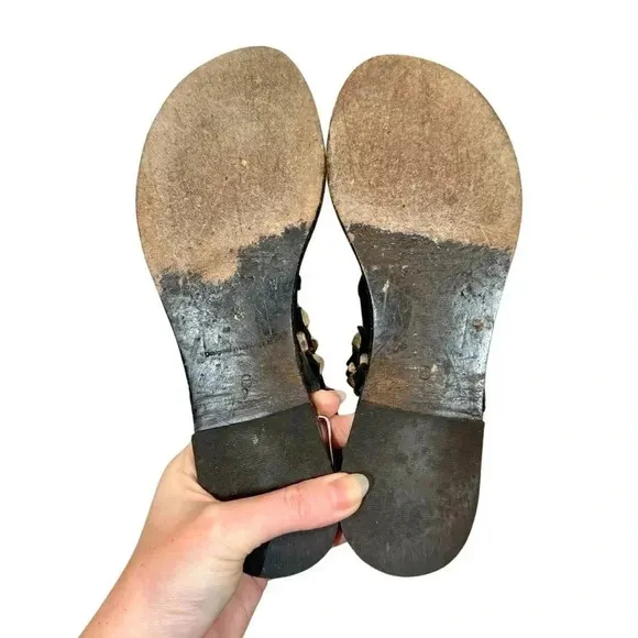 Mara &amp; Mine Georgia Suede Studded T-Strap Ring Strappy Flat Sandals
