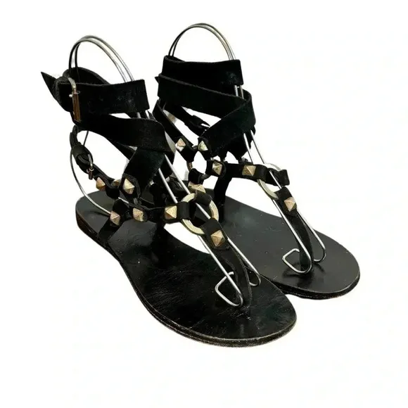 Mara &amp; Mine Georgia Suede Studded T-Strap Ring Strappy Flat Sandals
