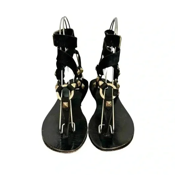 Mara &amp; Mine Georgia Suede Studded T-Strap Ring Strappy Flat Sandals