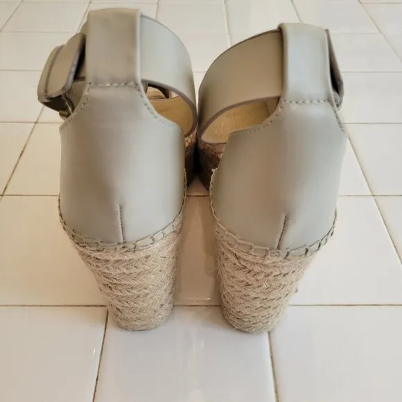 Marc Fisher 8.5M Leather Wedge Espadrille Jute Sandals Platforms Alida Ivory Mul