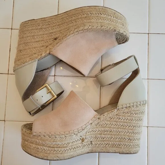 Marc Fisher 8.5M Leather Wedge Espadrille Jute Sandals Platforms Alida Ivory Mul