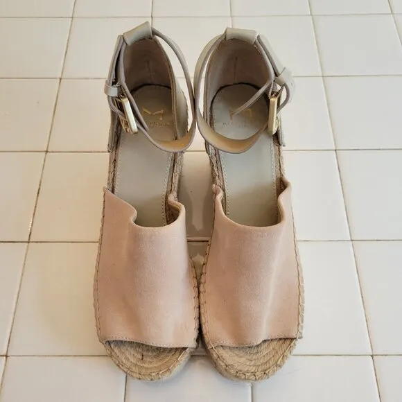 Marc Fisher 8.5M Leather Wedge Espadrille Jute Sandals Platforms Alida Ivory Mul