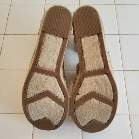 Marc Fisher 8.5M Leather Wedge Espadrille Jute Sandals Platforms Alida Ivory Mul