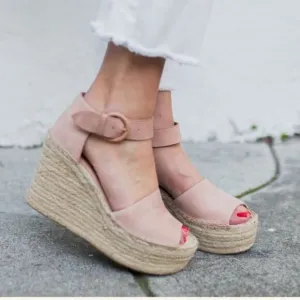 Marc Fisher 8.5M Leather Wedge Espadrille Jute Sandals Platforms Alida Ivory Mul
