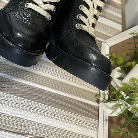 Marc Fisher Black Lace Up Chunky Heel Combat Boots Women US Size 8