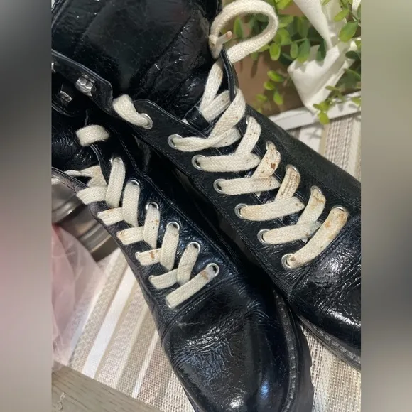 Marc Fisher Black Lace Up Chunky Heel Combat Boots Women US Size 8