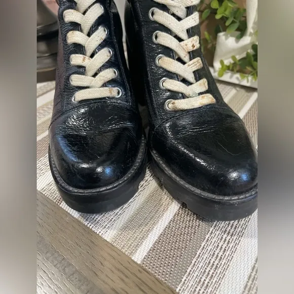 Marc Fisher Black Lace Up Chunky Heel Combat Boots Women US Size 8