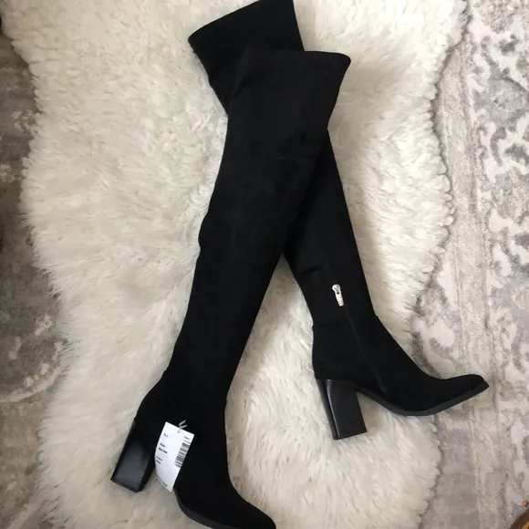 MARC FISHER Black Over the Knee Heeled Pointed Toe Boots