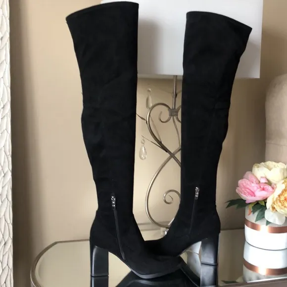 MARC FISHER Black Over the Knee Heeled Pointed Toe Boots