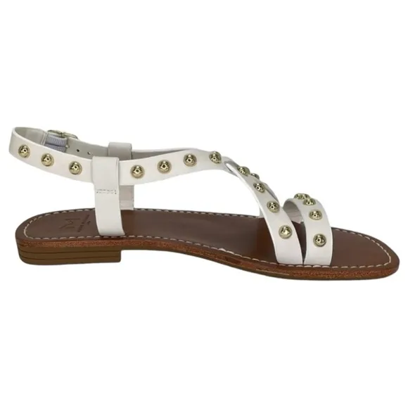 Marc Fisher Fianna White Leather Gold Studded Womens Sandals Size 7.5M