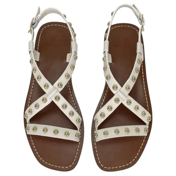 Marc Fisher Fianna White Leather Gold Studded Womens Sandals Size 7.5M