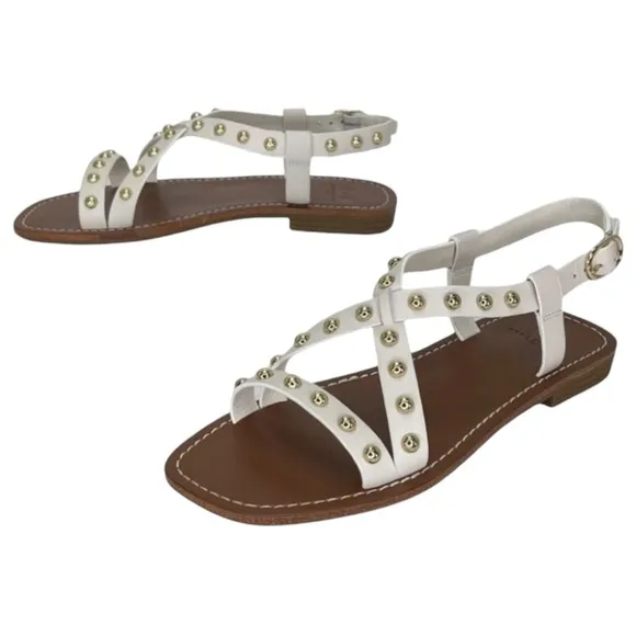 Marc Fisher Fianna White Leather Gold Studded Womens Sandals Size 7.5M