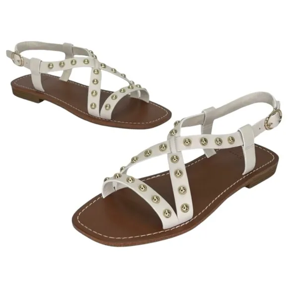 Marc Fisher Fianna White Leather Gold Studded Womens Sandals Size 7.5M