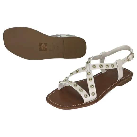 Marc Fisher Fianna White Leather Gold Studded Womens Sandals Size 7.5M